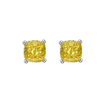 18K White Gold Plated 925 Sterling Silver 7mm Cubic Zirconia Diamond Cushion Stud Earrings for Women