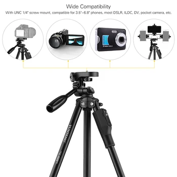 YUNTENG VCT-6808 Camera Tripod for Phone With 3 Phone Holders 4-Section Telescoping Tripod Ball Head Remote Controller detail image