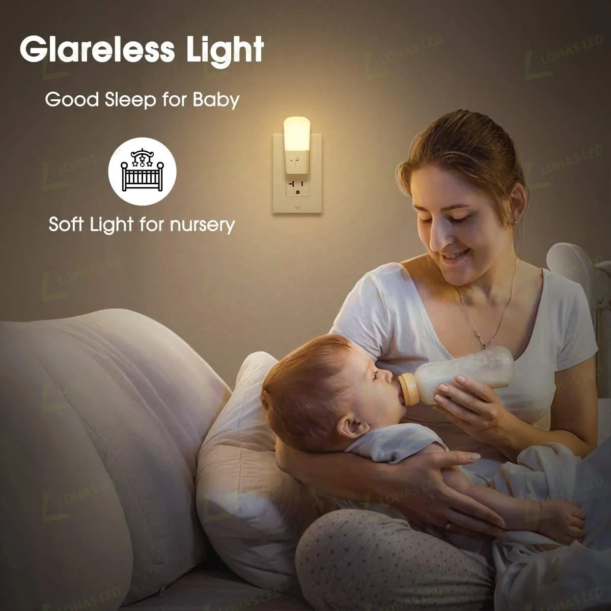 LOHAS Dimmable LED Night Light for Kids Baby Plug Into Outlet with Dusk Dawn Sensor for Bedroom Room Made From PC Material