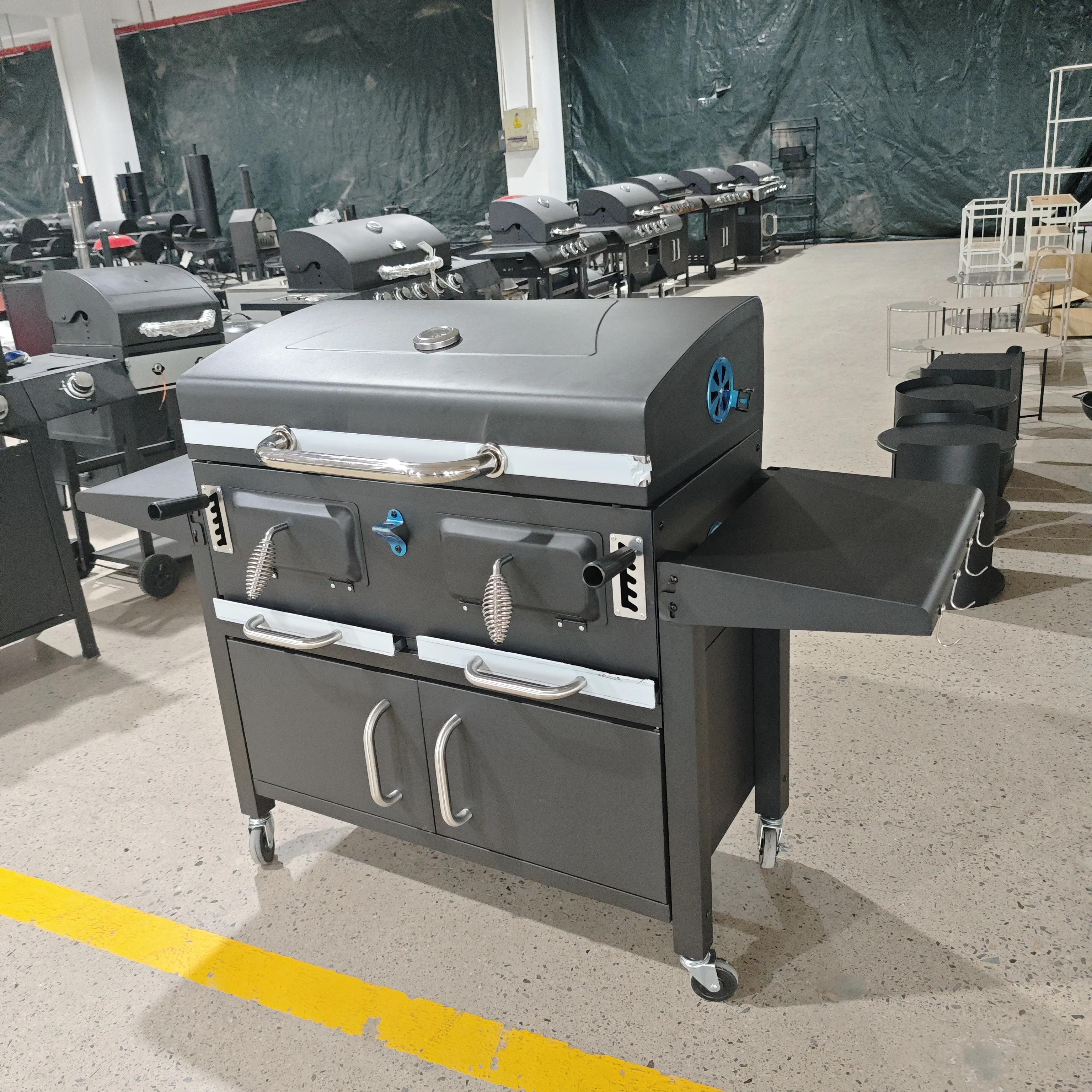 Large Royal Backyard Adjustable Height Bbq Grill Smoker Barbecue Charcoal Grill With Chimney and Thermometer