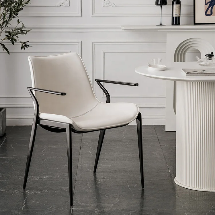 Modern Vintage White Leather Dining Chair Antique Design Retro Metal