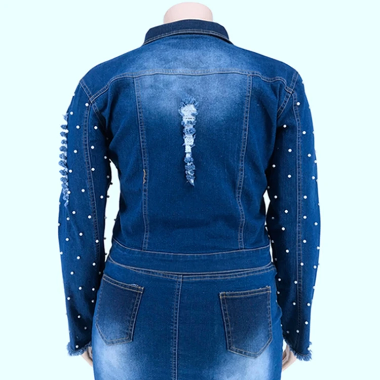 Women Plus Size Beaded Jean Denim 