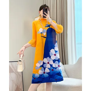 2026 Spring Summer Fashion Elegant Floral Dress for Plus Size Women Loose Slim A-Line Skirt Age-Reducing Front Casual Chiffon