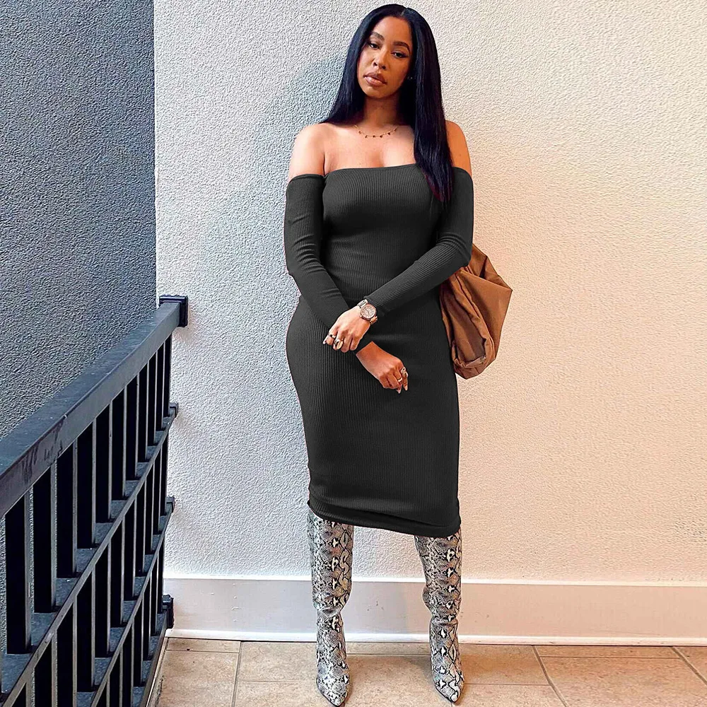 Long Sleeve Pencil Knit Club Mini Skirt 