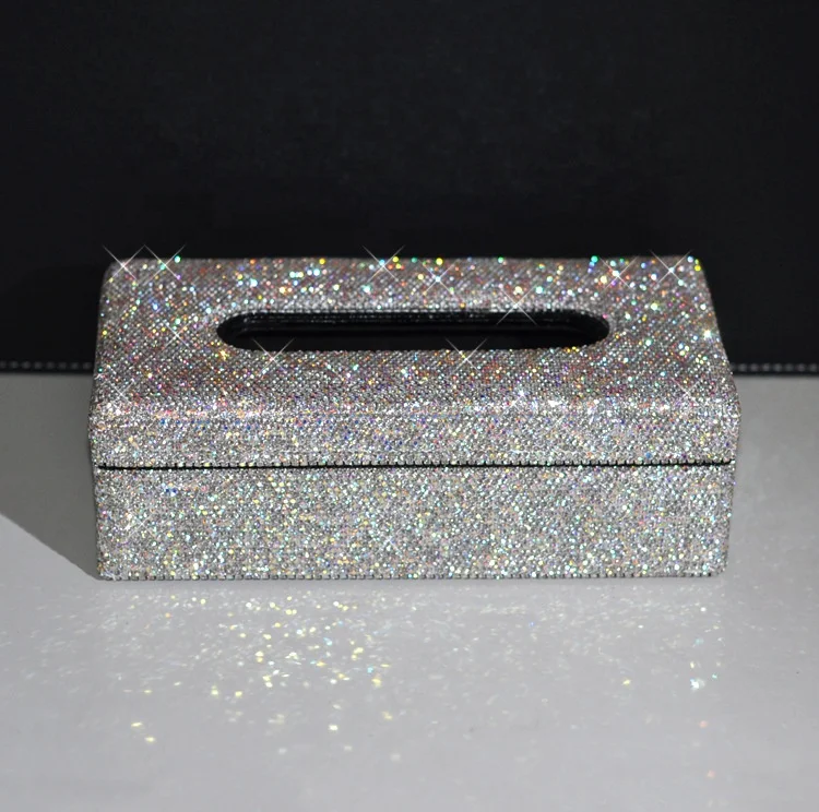 High quality paper napkin holder car interior diamond tissue box customized rhinestone boxes