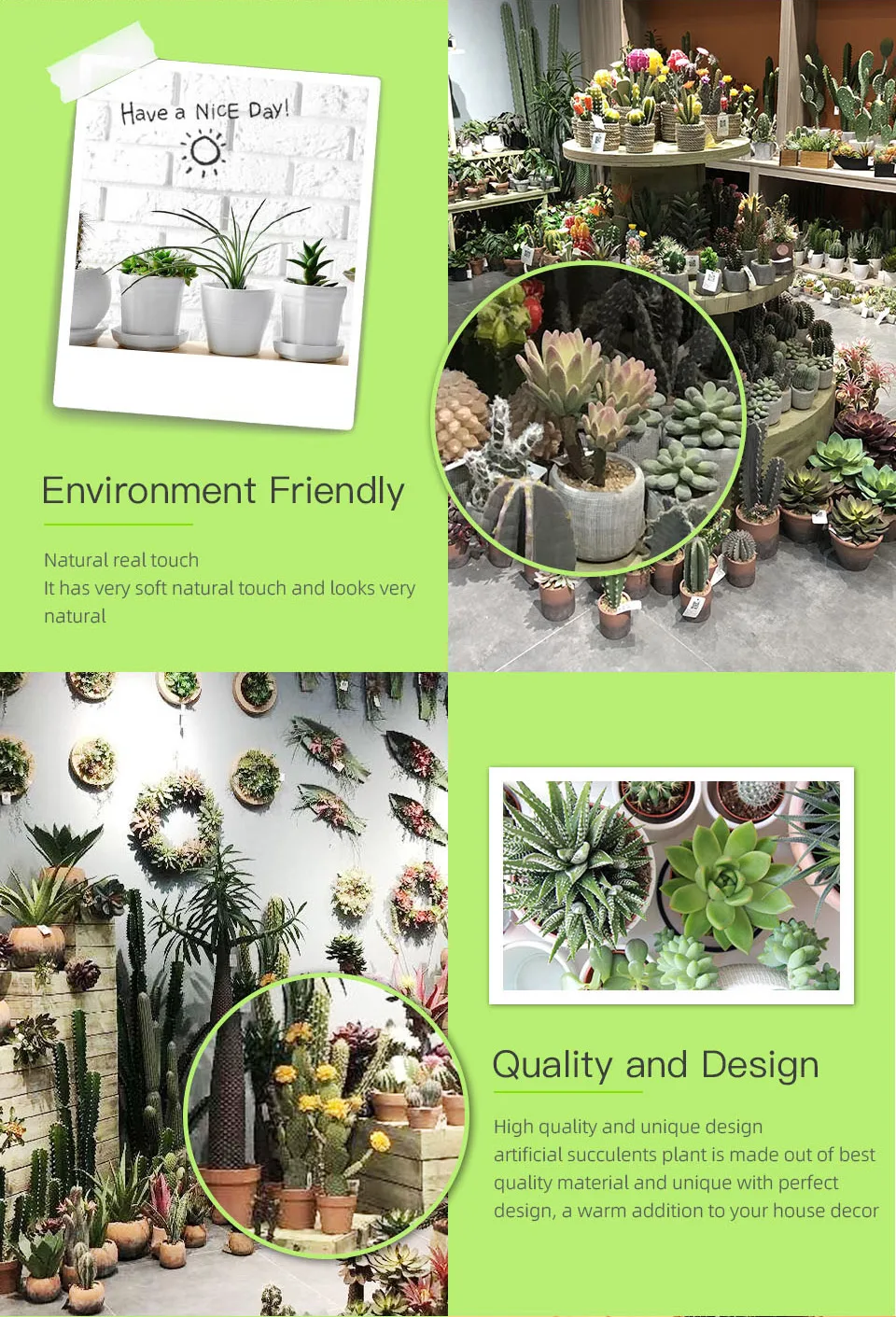 Mini Real Touch Artificial Succulent Plants Green Potted Flower