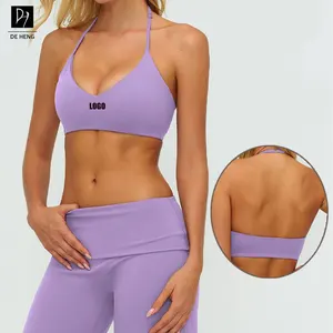 Hot Selling Cross Backless High Impact Training Sports Bras  Deep V Neck Wear Quick Dry Stretchy Fitness Women Sports Yoga Bras