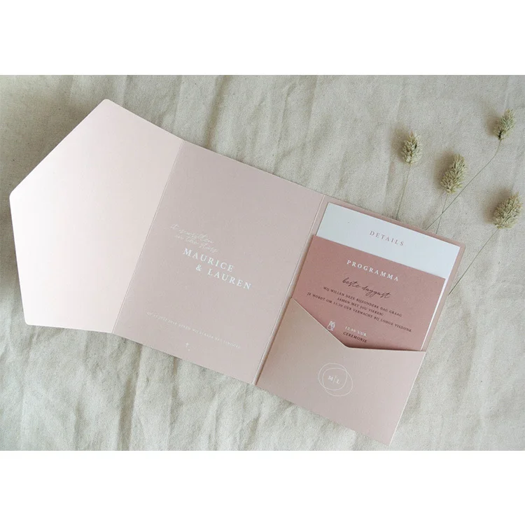 Elegant Pink Pocketfold Envelope Pocket Wedding Invitations Card - Buy ...