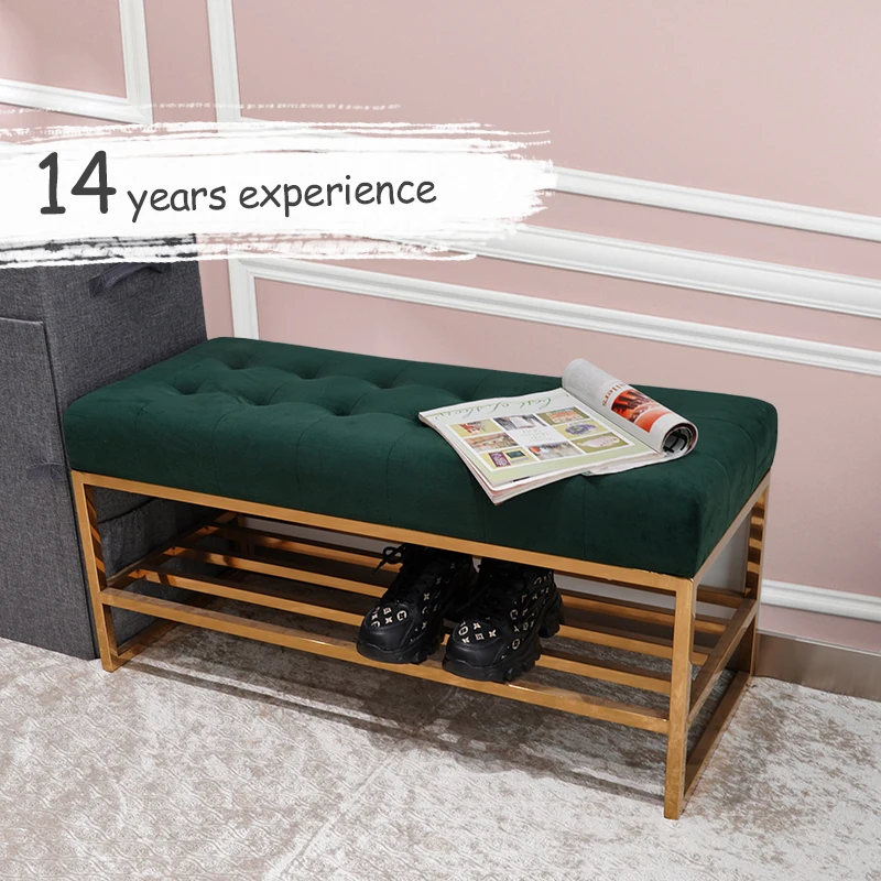 Wholesale Shoe Racks Velvet Change Shoe Bench Stool Sofa Bench Storage Stool Bed End Stool Iron Art Simple for Rest