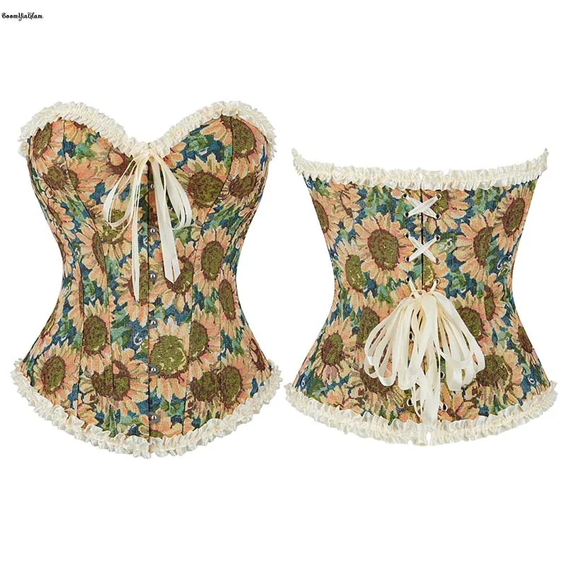 Renaissance Korset voor Dames met U-hals en Bloemenprint