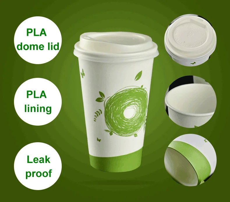 4oz 8oz 10oz 12oz 16oz 20oz Compostable Biodegradable Food Grade PLA Coffee Paper Cup with Lid