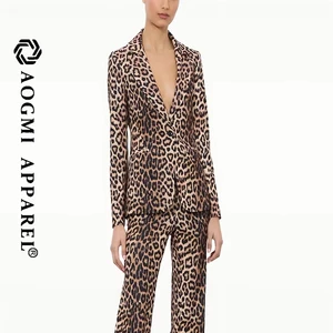 Couture Fashion Ladies Regular Sleeve Print Leopard Print Formal Woolen Waterproof Reversible Trench Coat