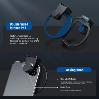 NEEWER LA006 Upgraded 67mm Phone Filter Mount w Top Cold Shoe Mount Curved Edges for iPhone 15 14 13 Pro Max Samsung S22 S23 detail image