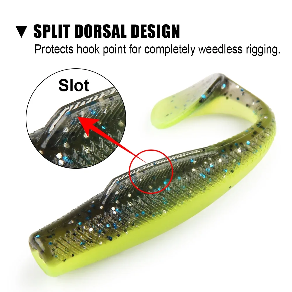 double split tail fishing lure DUO Realis Spin Spin the single treble hook ensures a reliable hookset on aggressive strikes Split tail scampi lure