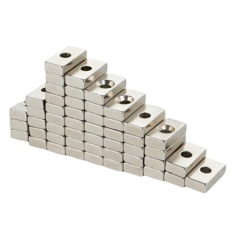 Super Strong Block Square Bar Iron Born Neodymium Magnet With Sink Hole Powerful Nickel-Coating Rare Earth NdFeB Magnets