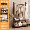 Walnut-colored 100mm solid wood coat rack with wheels