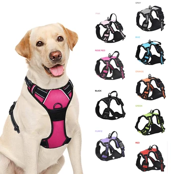 Reflective Adjustable No-Choke Soft Padded Pet Dog Harness with Easy Control Training Handle for Large Dogs