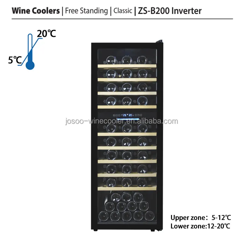 JOSOO Factory 200L Dual Zone Compressor Wine Cooler Luxury Wine Cellar with LED Light 77 Bottles Wine Fridge for Home and Office