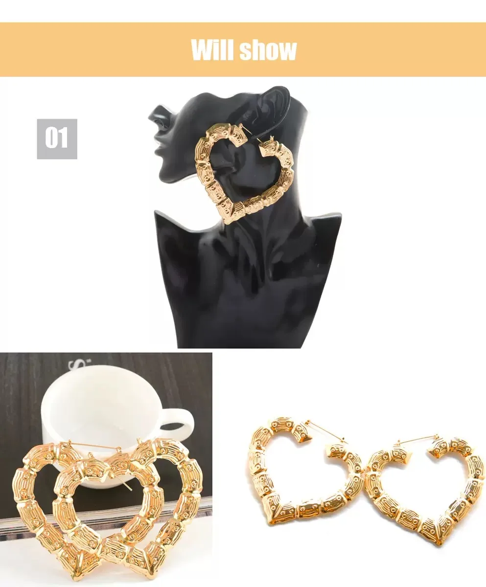 product new fashion jewelry sets customize earrings exaggerated geometric bamboo  gold plated hoop earrings for woman-3