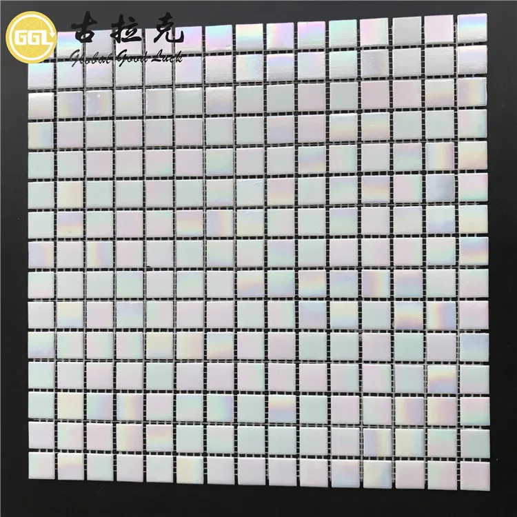 Pearlescent Swimming Pool Mosaic tile White Glass Tile for Shower Bathroom Wall Decor