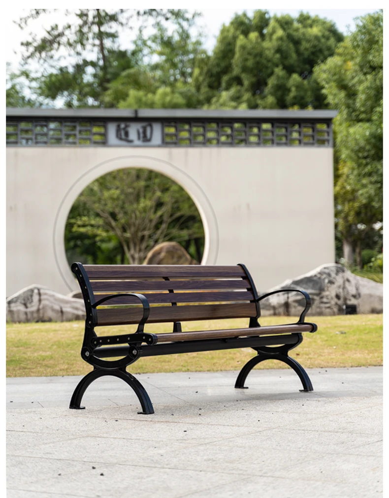 High quality comfortable modern fashion long kirsite metal composite park garden patio outdoor bench factory