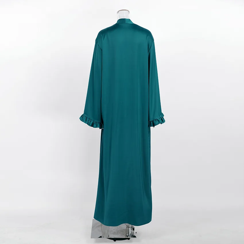 Elegant Satin Sleepwear Long Sleeve Ruffle Trim Homewear 2026 — detail