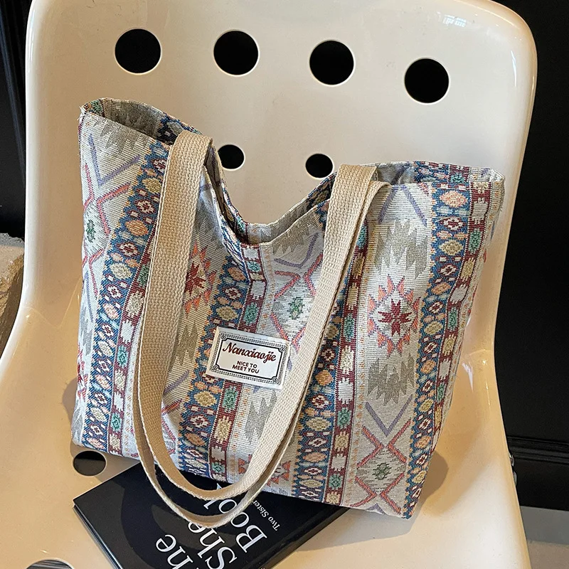 Large Capacity Ethnic Canvas Tote Bag - Summer & Autumn