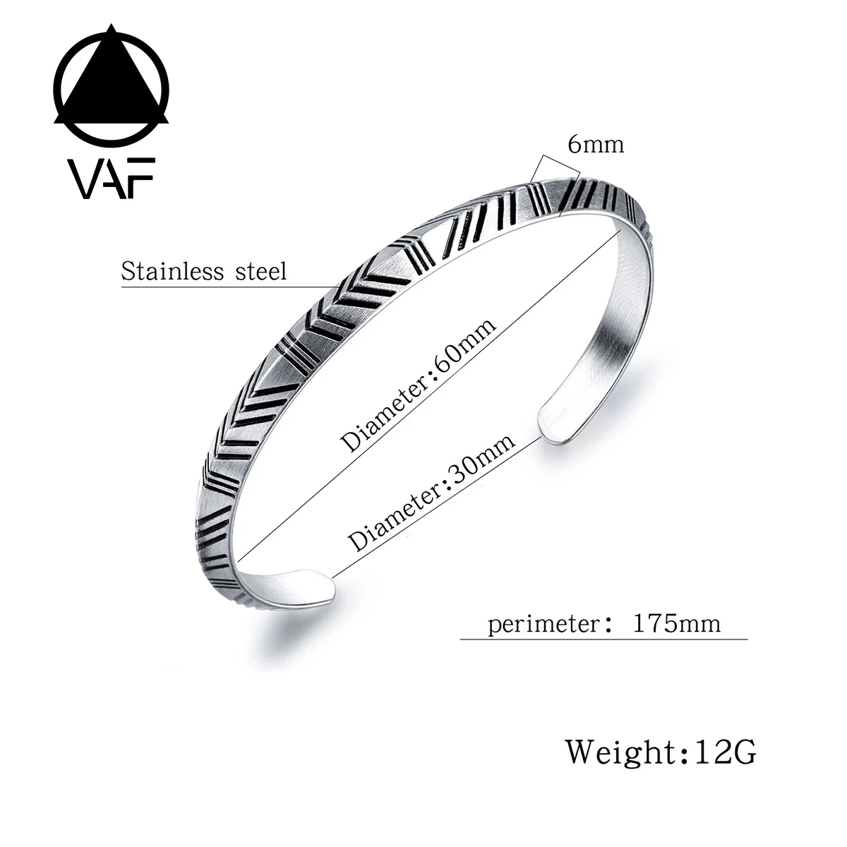 VAF Open Viking Silver Cuff Bangle Bracelet Stainless Steel Mens Argent Bracelets