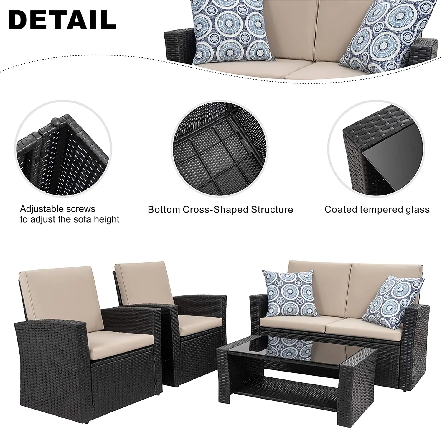 4 Piece Conversation Set Wicker Rattan Sectional Sofa Outdoor Garden ...