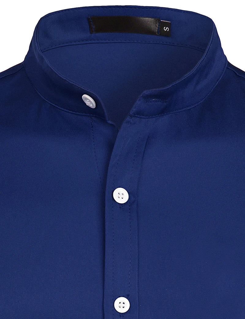 Men's Royal Blue Dress Shirt High Quality And Tie Mandarin Collar Casual Long Sleeved Shirt With