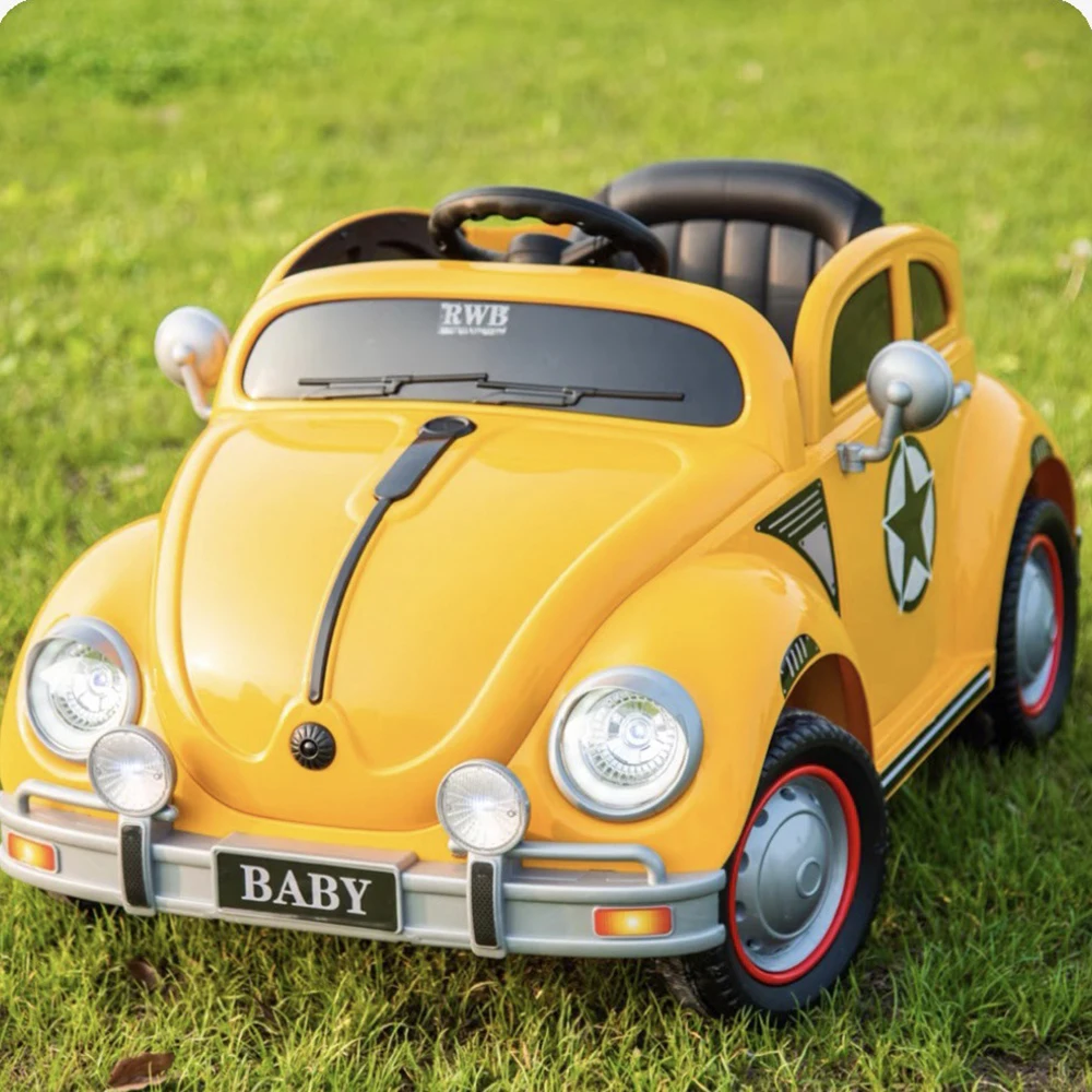 Cute Cartoon-Style Early Education Intelligence Unisex Metal Electric Four-Wheel Off-Road Beetle Ride-On Toy Car Remote 2 4