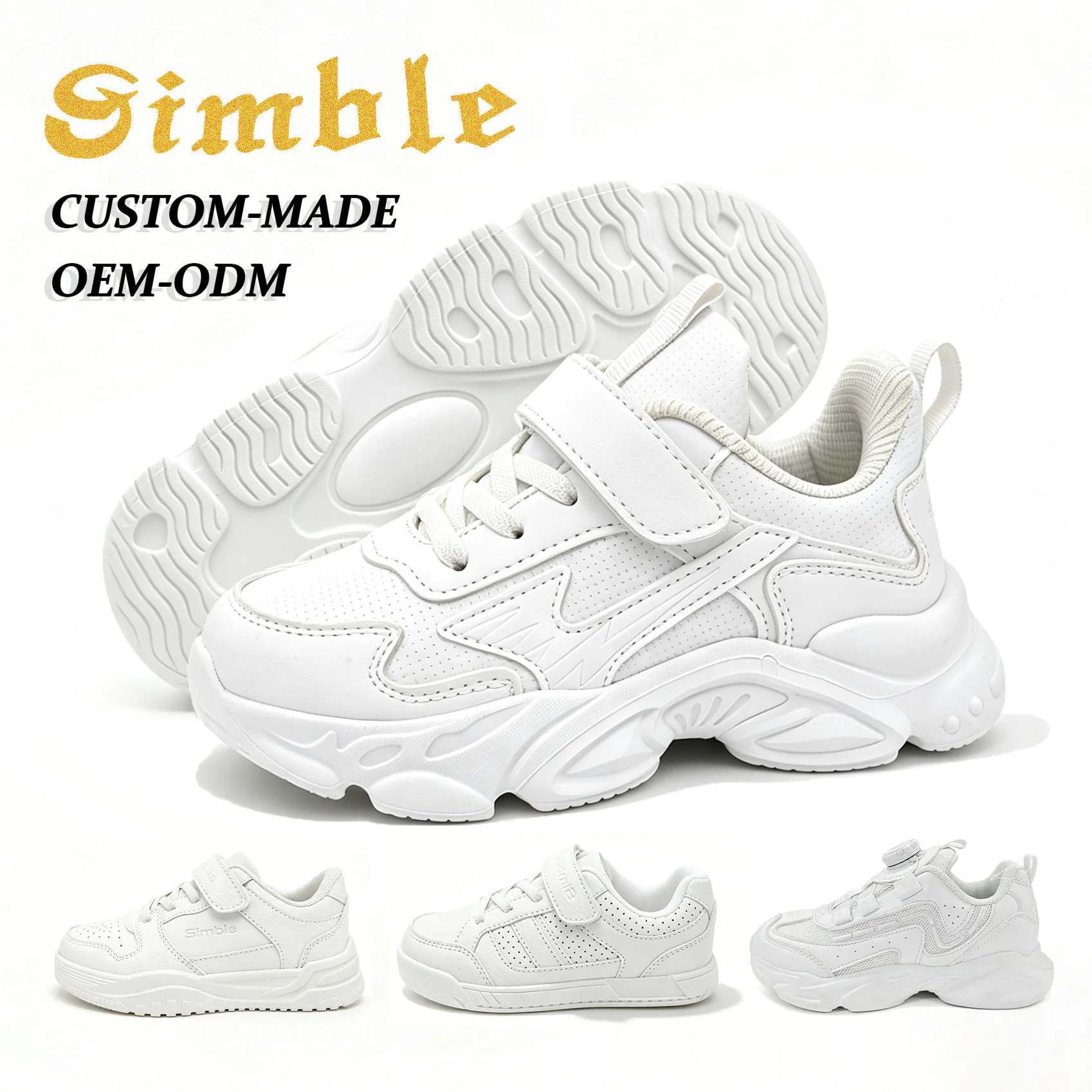 Custom Outdoor Kids Casual Sneakers Manufacturer Anti-slip Comfort EVA Unisex Children White School Shoes