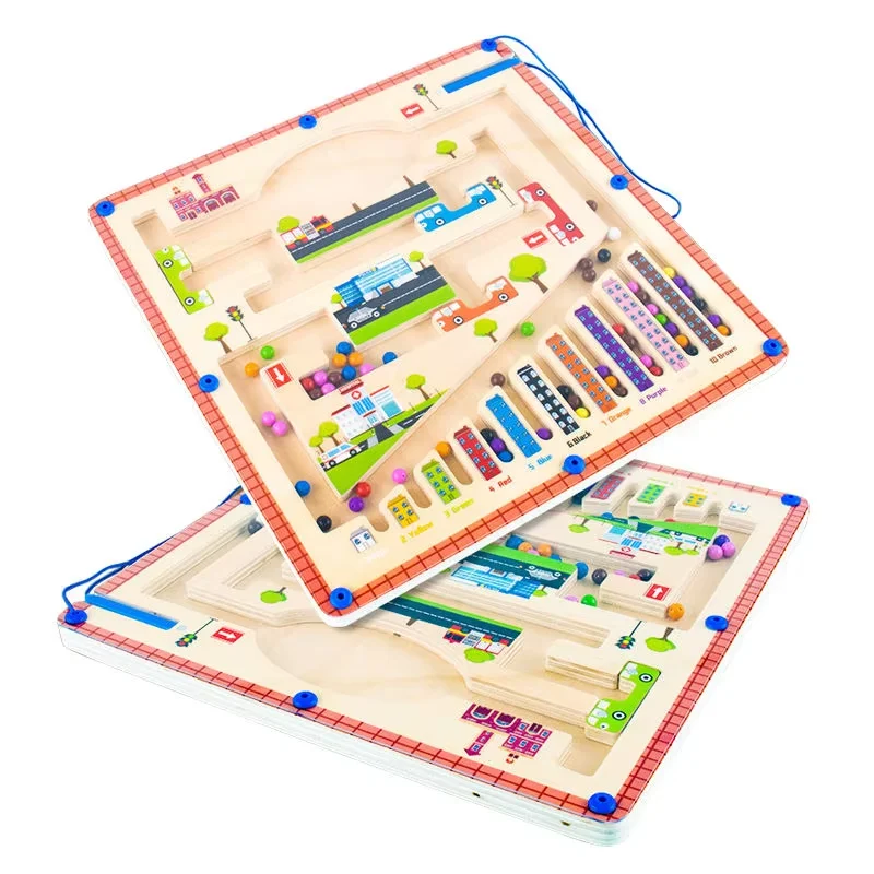 New Magnetic Color and Number Maze Wooden Puzzle Activity Board Montessori Toys for 3+ Year Old City Traffic Design