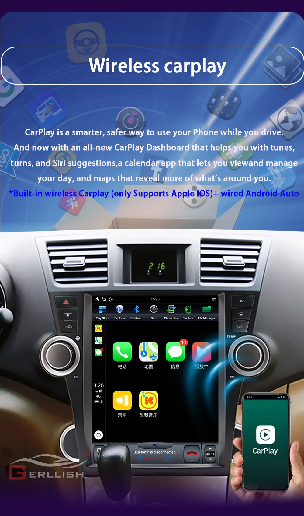 Tesla Style Android 12.1inch Car Dvd Player Gps Navigation For Toyota Highlander Kluger 2009