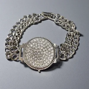 Custom logo Luxury Elegant Inlaid Rhinestone Double Chain Watch Shape Bangles Fashion Jewelry