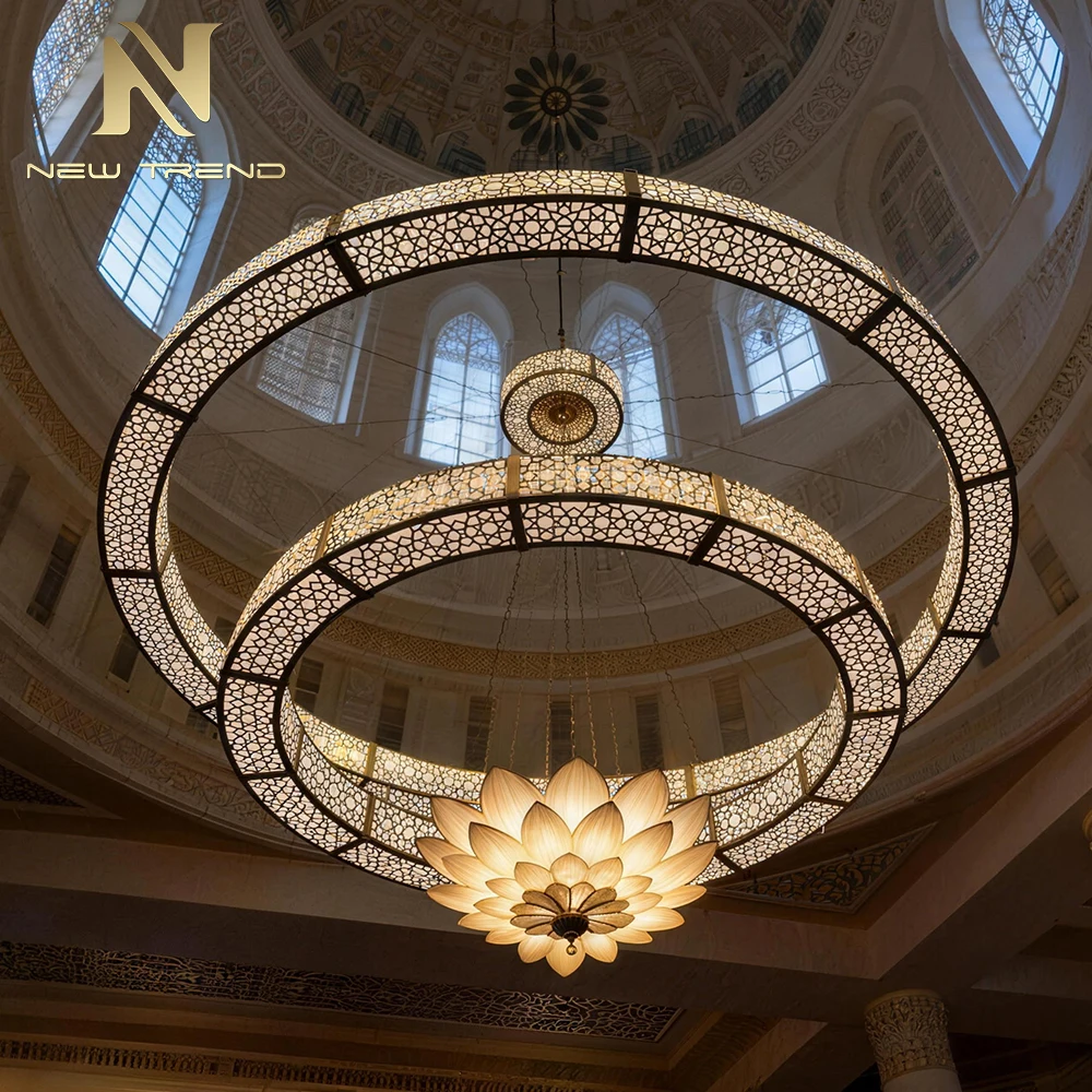 cpl-003 Custom Islamic Mosque Chandelier – Heavy-Duty LED Art Installation for Large Prayer Hall Project