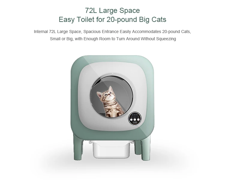 Smart self-cleaning cat litter box with camera WiFi app 72L white black