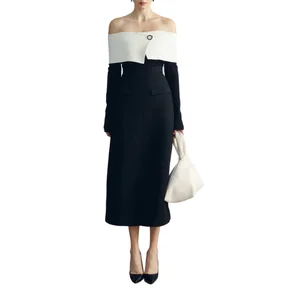 Custom High Quality Maxi Office Lady Casual Spring Summer Ladies Dress with White Ant Buttons