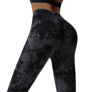 Women's Seamless Tie Dye Spandex Sports Yoga Pants Plus Size XL Push-Up Scrunch Butt Leggings With Quick Dry Feature Custom Logo