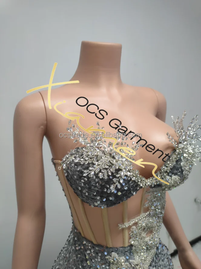 Ocstrade Handmade Off-shoulder Crystal Beaded Rhinestone Maxi Evening Dress