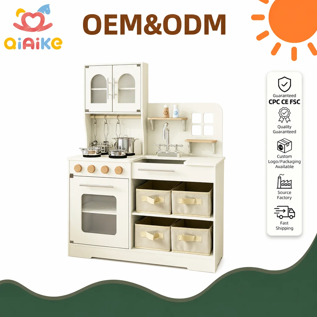 Set Mainan Dapur Kayu Montessori untuk Anak-anak, Set Bermain Pura-pura Memasak Ukuran Besar dengan Oven, Wastafel, dan Lemari Penyimpanan, Mainan Edukasi dari Kayu