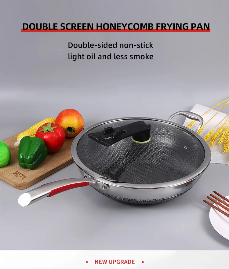Hot Selling Kitchen 32cm Induction Wok Pan Sus 304 Stainless Steel