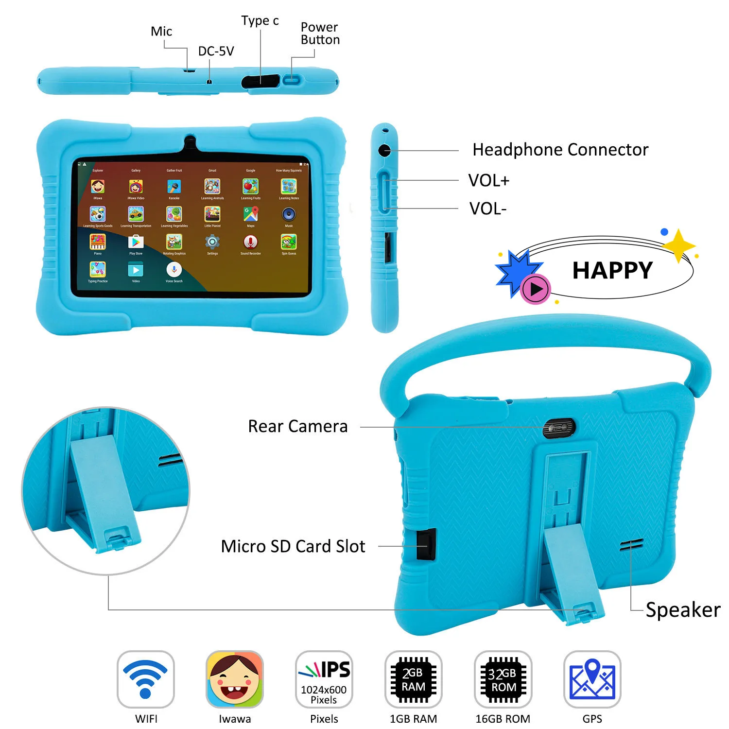 Cheapest Tablets 7 Inches Ips Android12 Ram 2gb Rom 32gb Children