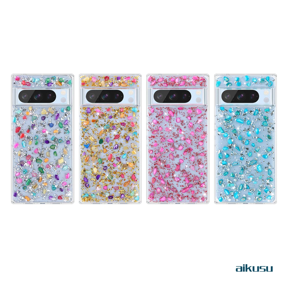 Aikusu Resin Epoxy Case for Google Pixel 8 7a 6a Gold TPU PC Phone Case for Google Pixel 8 Pro Shock Mobile Case