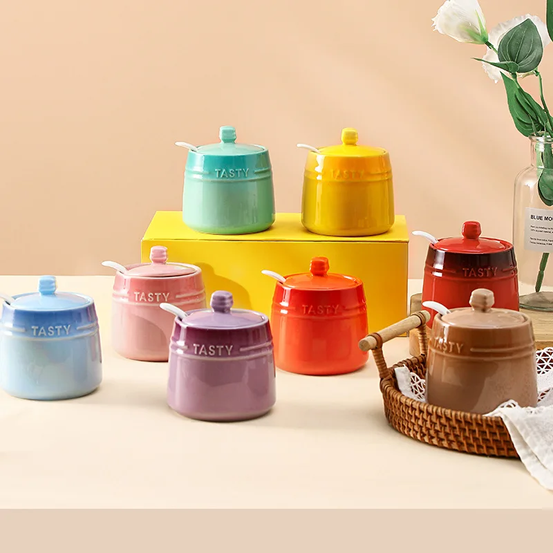 Nordic colorful ceramic seasoning pot creative gradient kitchen household MSG salt seasoning bottle jar seasoning box