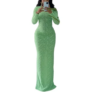 Viviblook Z1130DS04 Winter Women Clothing 2026 Autumn New O Neck Long Sleeved Slim Fit Maxi Dress for Women