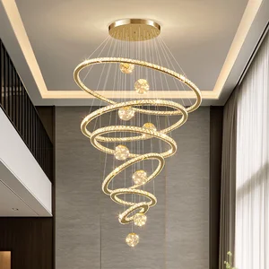 Custom Hotel Large Ring Chandeliers High Ceiling Luxury Hanging Pendant Lights Led Staircase Round Modern Crystal Chandelier