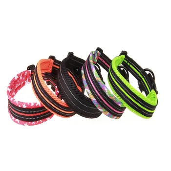 custom colorful polyester Fashion soft adjustable martingale reflective dog collar chain with plastic buckle