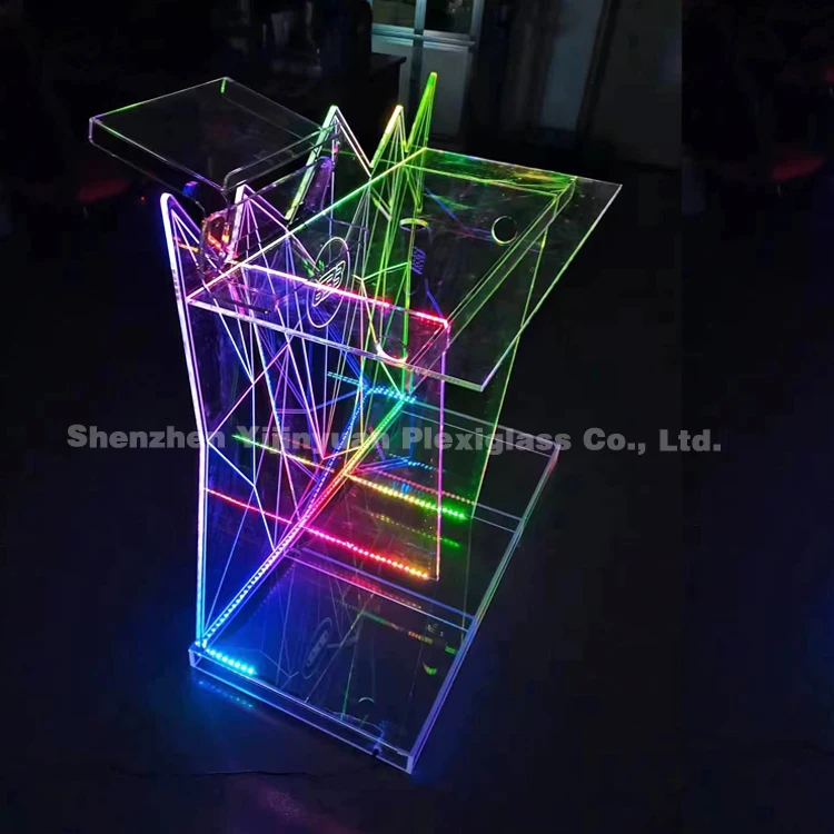 Transparent Acrylic DJ Music Table with LED Lights - Modern DJ Booth ...
