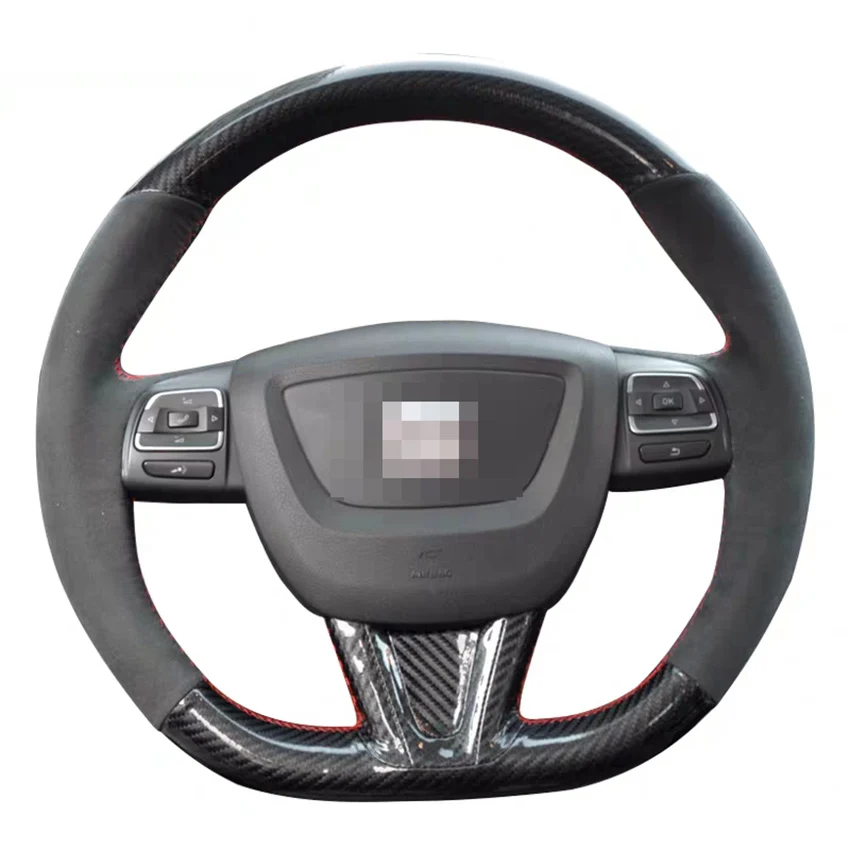 Hand Sewing Custom Soft Suede with Carbon Steering Wheel Cover for Seat Leon 2009 2010 2011 2012